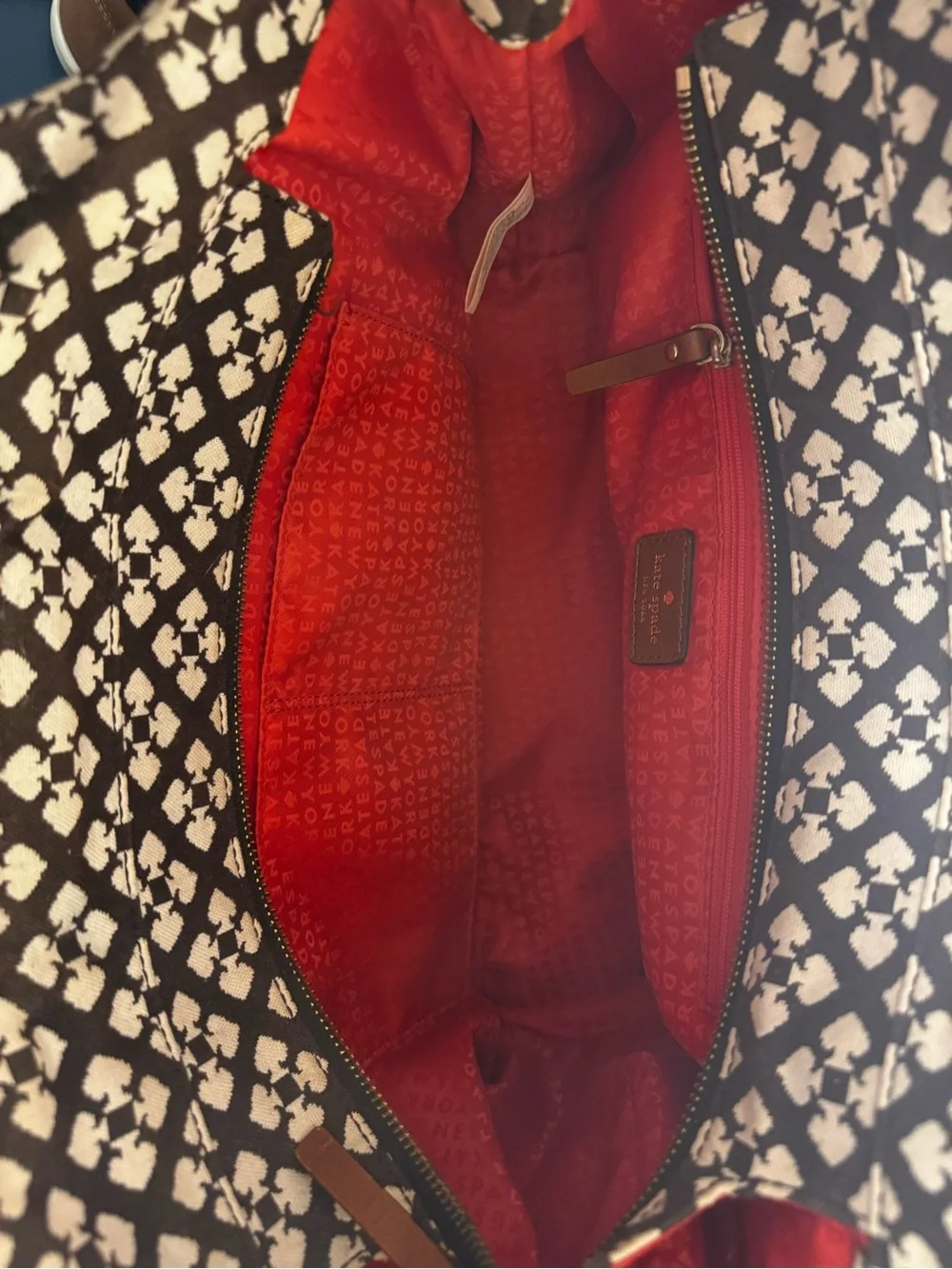 kate spade Brown & White Spade Logo Patterned Shoulder Bag